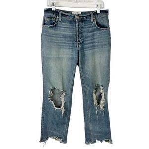We the Free Chewed Hem Button Fly Jeans‎ Women's 27 Blue Distressed Holes